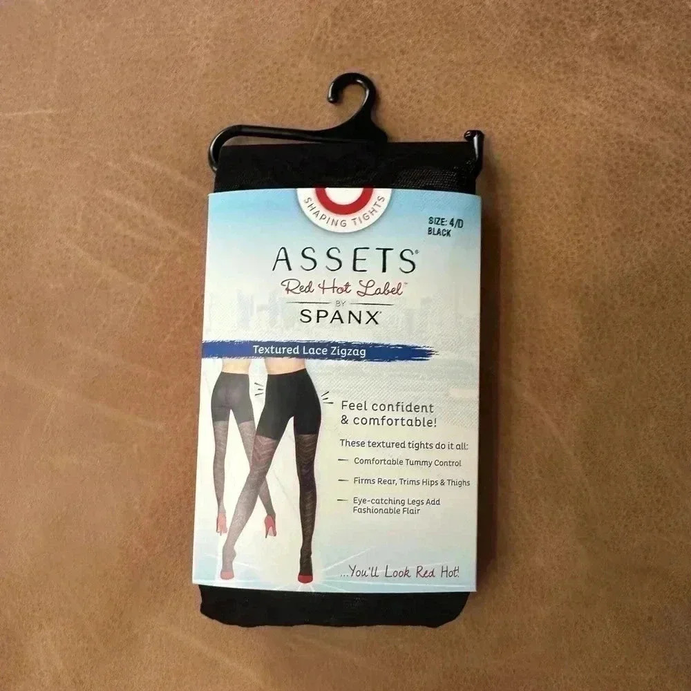 Assets Red Hot Label By Spanx Shaping Tights Textured Zig Zag Size 4/D Black